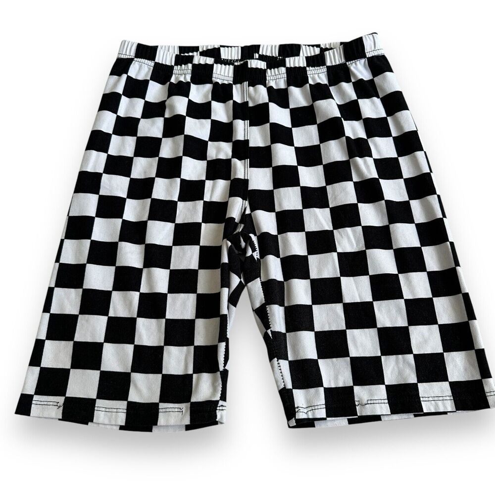 Leggings Depot Bike Shorts Checkered Black White Size Large Spandex 80s 90s Core